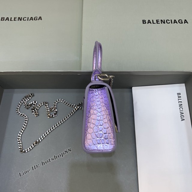 Balenciaga專櫃爆款手提女包 巴黎世家鱷魚紋星空紫mini Hourglass沙漏包 fyj1000